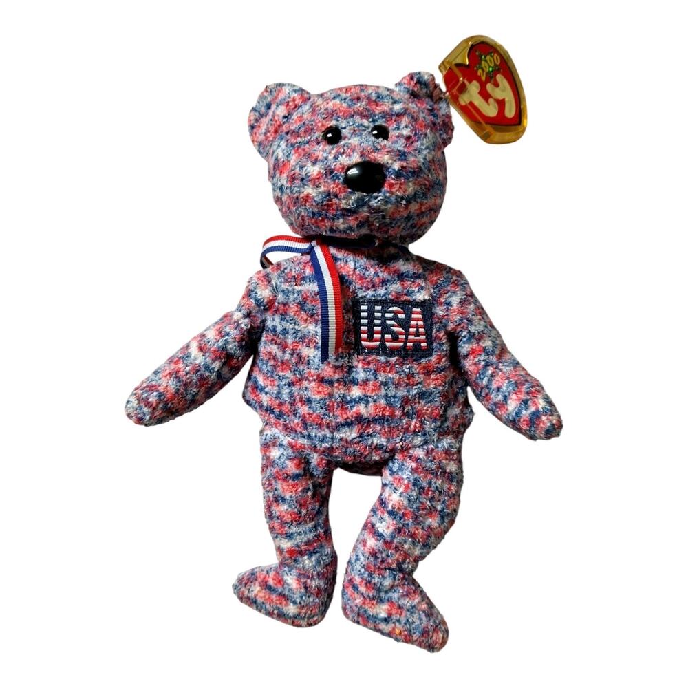 Vintage Ty Beanie Baby USA Bear 2000 Patriotic Red White Blue MINT w/ Tag July 4